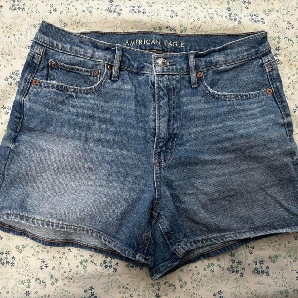 American Eagle Outfitters Mid-Blue High-Rise Jean Shorts